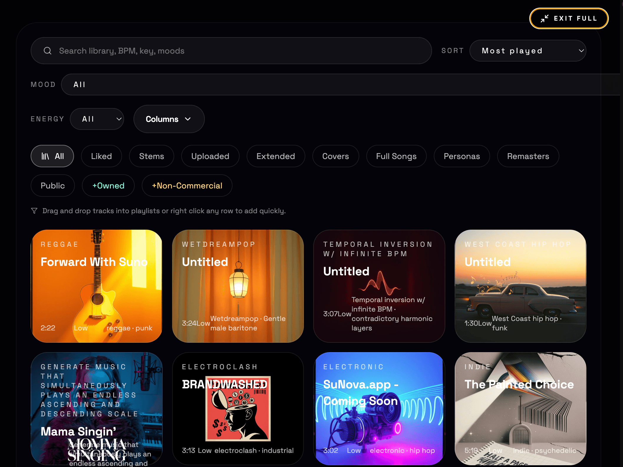 SunoSavvy library view